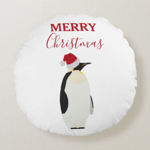 Almofada Redonda Pinguim de Natal Engraçado Animal com Papai Noel