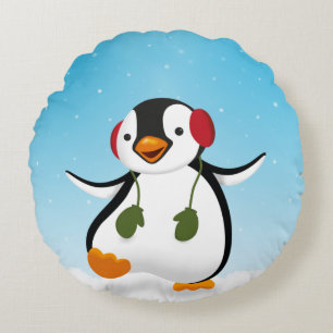 Almofada Redonda Pinguim Inverno Engraçado