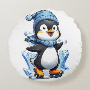 Almofada Redonda Pinguim-Pinguim-Espingarda De Gelo