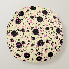 Almofada Redonda Pink & Black Polka Dot Glam Pattern