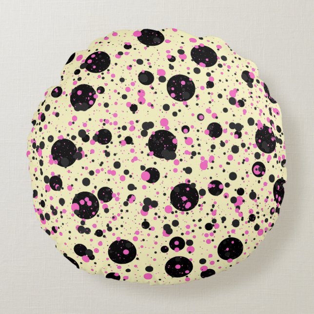 Almofada Redonda Pink & Black Polka Dot Glam Pattern (Frente)