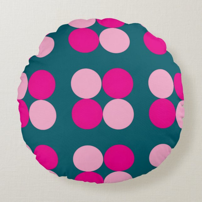 Almofada Redonda Pink Circles on Green Round Pillow (Frente)