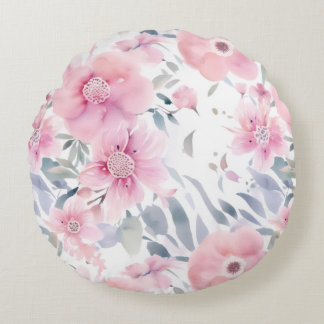 Almofada Redonda Pink Floral Watercolor