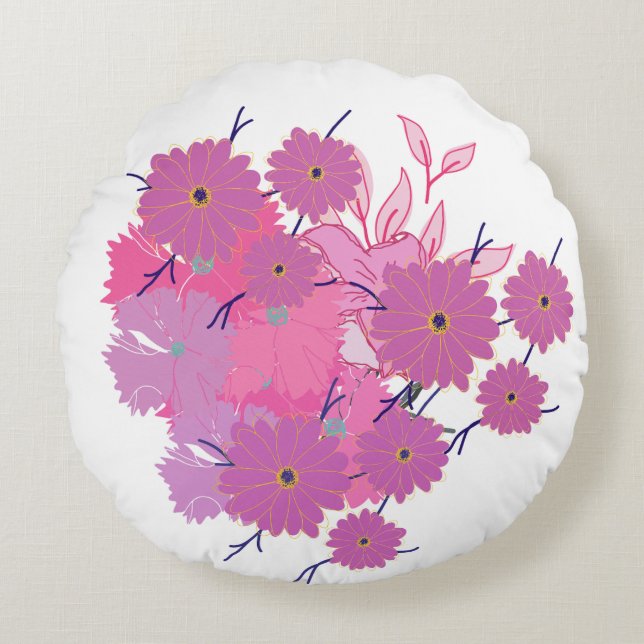 Almofada Redonda Pink Flower Couch Pillow (Frente)