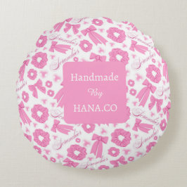 Almofada Redonda Pink Girly Scrunchies Pattern Cute Hair Accessory 