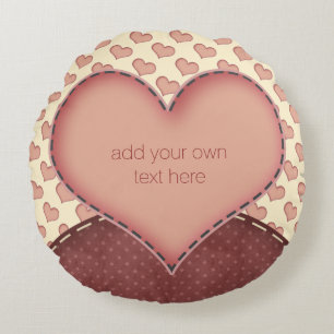 Almofada Redonda Pink Love Hearts Folk Art Personalizado