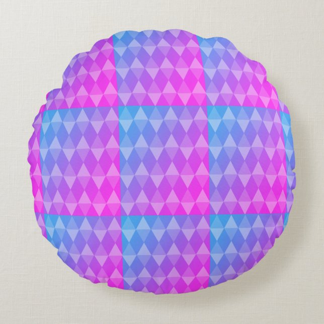 Almofada Redonda Pink, Purple, Blue Diamond Pattern (Frente)