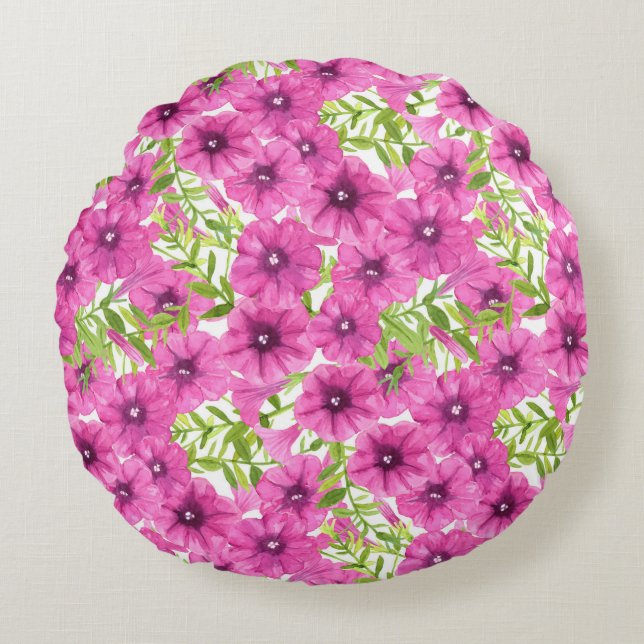 Almofada Redonda Pink watercolor petunia (flor) (Frente)