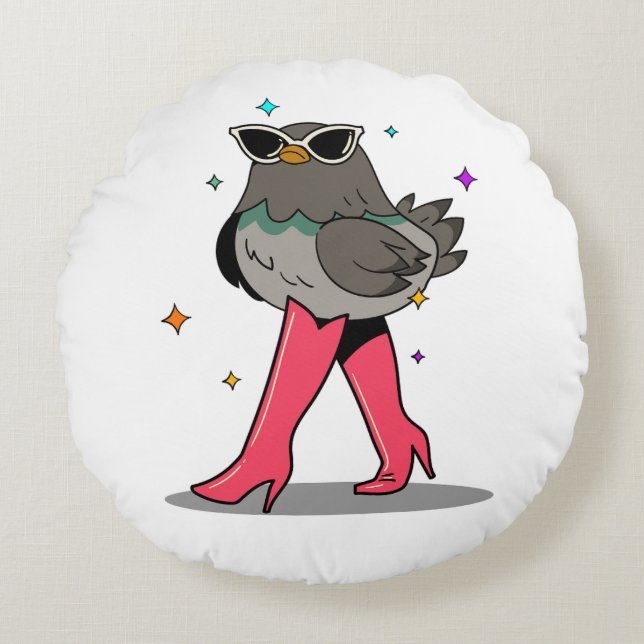 Almofada Redonda Pintinho de moda em óculos escuros e inicializaçõe (Frente)