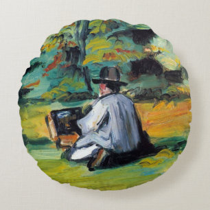 Almofada Redonda Pintor em Trabalho por Paul Cezanne, Arte Fina Vin