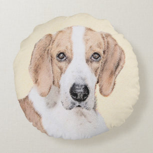 Almofada Redonda Pintura Americana de Foxhound - Arte Cachorro Orig