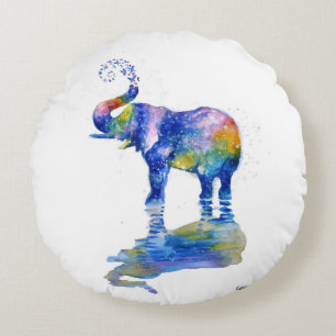 Almofada Redonda Pintura aquosa elefante feliz