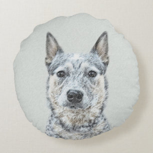 Almofada Redonda Pintura Australiana de Cães de Gado - Arte Origin