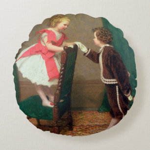 Almofada Redonda Pintura Clássica Vintage de Crianças Vitorianas
