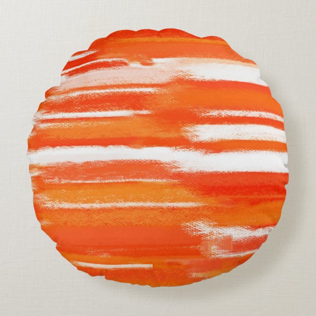 Almofada Redonda Pintura de Abstrato Branco Laranja (Frente)