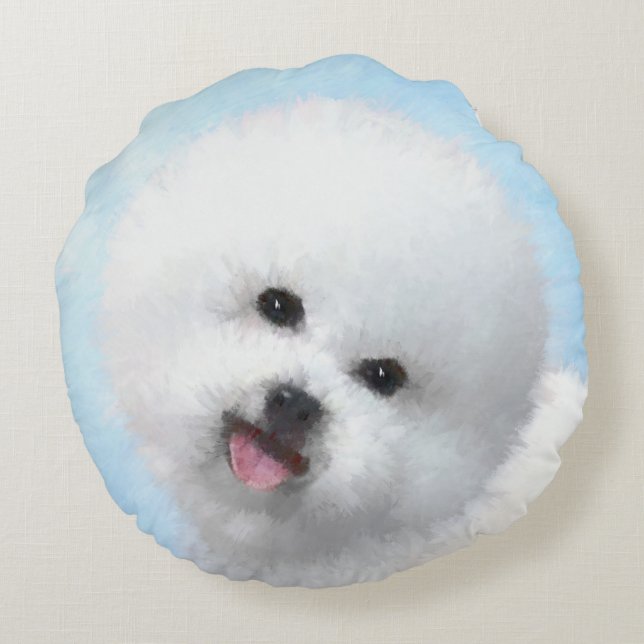 Almofada Redonda Pintura de Bichon Frise - Arte de Cachorro Origina (Verso)