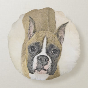 Almofada Redonda Pintura de Boxer - Arte de Cachorro Original Bonit