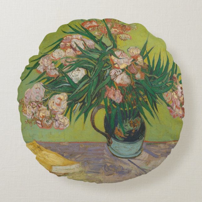 Almofada Redonda pintura de flores de oleandro de Vincent Van Gogh (Frente)