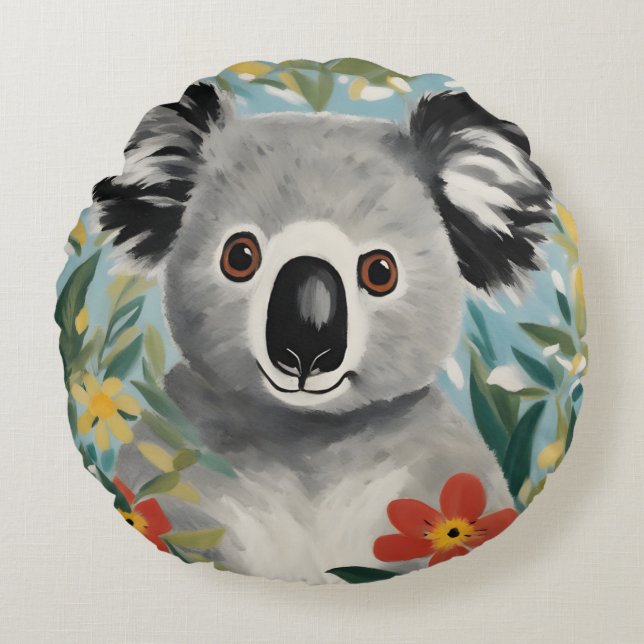 Almofada Redonda Pintura de Koala (Frente)
