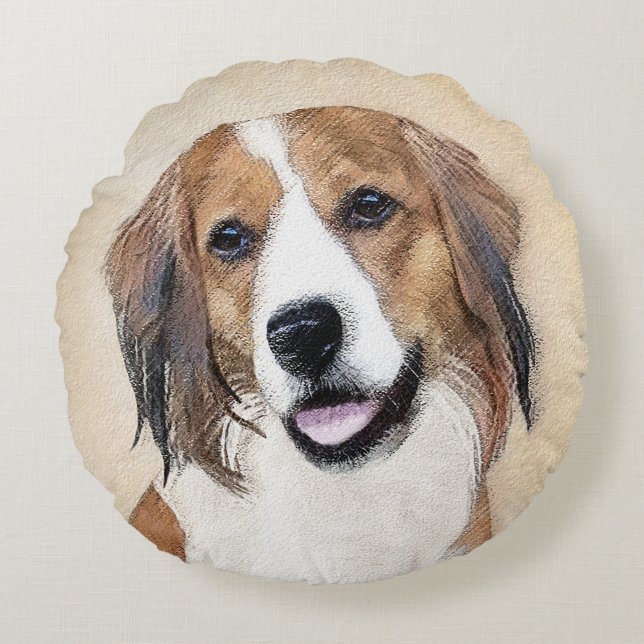 Almofada Redonda Pintura De Nederlandse Kooikerhondje - Arte De Cão (Frente)