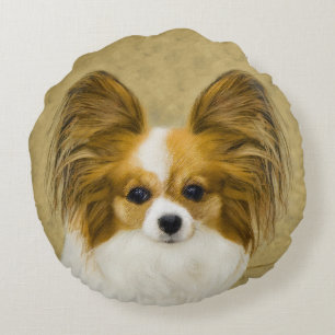 Almofada Redonda Pintura de Papillon (Hound Tri) - Arte de Cão Ori