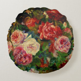 Almofada Redonda Pintura de Pierre Renoir, Rosas