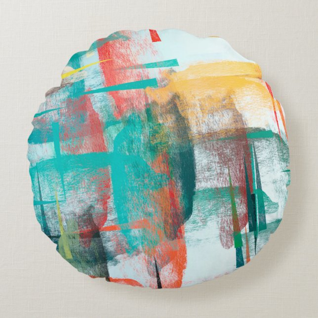 Almofada Redonda Pintura de pincel. Forma única de combinação de ca (Frente)