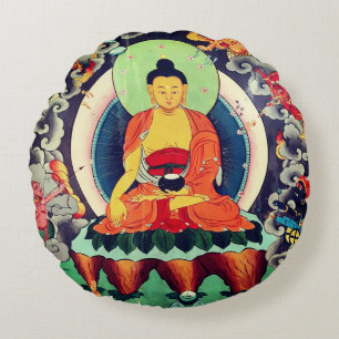 Almofada Redonda Pintura do Buda Shakyamuni, Himalaia - Nepal