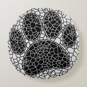 Almofada Redonda Pintura Do Mosaico, Impressão Em Preto E Branco