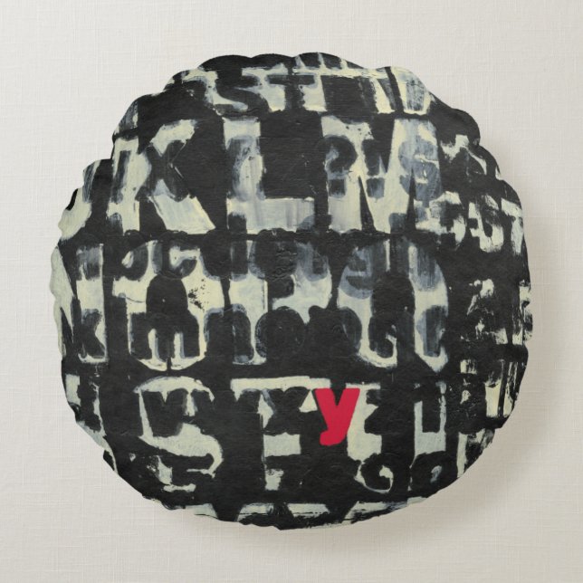 Almofada Redonda Pintura em alfabeto por Norman Wyatt (Frente)