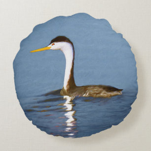 Almofada Redonda Pintura em Grebe de Clark - Arte de Pássaro Origi