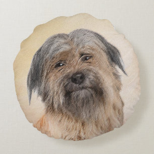 Almofada Redonda Pintura em Pastor Pirenéus - Arte Cachorro Origina