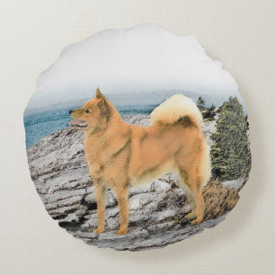 Almofada Redonda Pintura em Seashore - Arte Canina