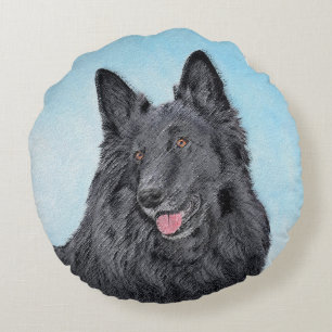 Almofada Redonda Pintura em Sheepdog Belga - Arte em Cachorro Origi