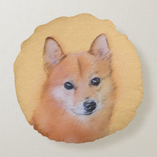 Almofada Redonda Pintura em Spitz Finlandês - Arte Cachorosa Origin