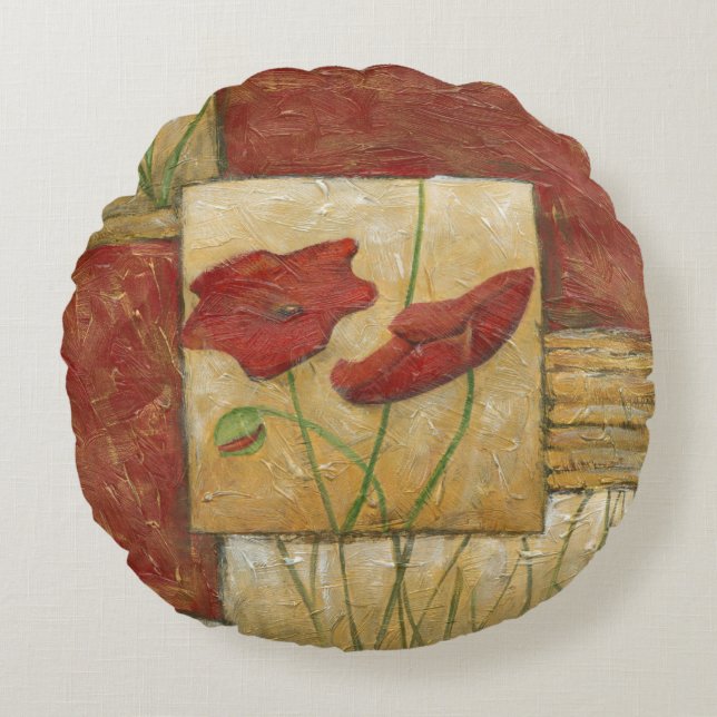 Almofada Redonda Pintura Floral com Traços Visíveis do Pincel (Frente)