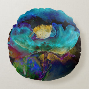 Almofada Redonda Pintura floral romântica elegante de teal