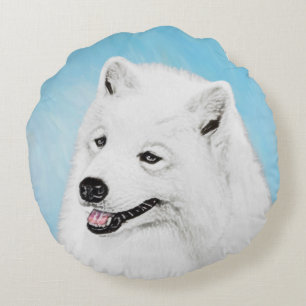 Almofada Redonda Pintura Samoyed - Arte Cachorosa Original