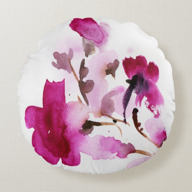 Almofada Redonda Pinturas florais abstratas 4 da aguarela (Frente)