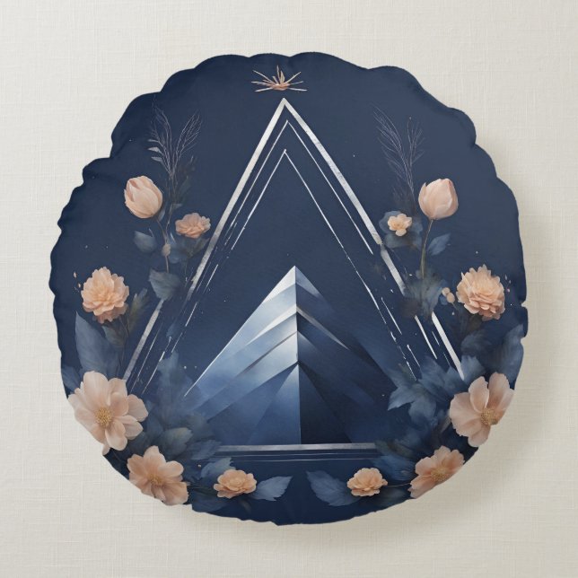 Almofada Redonda Pirâmide Midnight Dreamscape Arte Al Floral (Frente)
