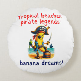 Almofada Redonda Pirate Banana Adventure Vibe em praia tropical