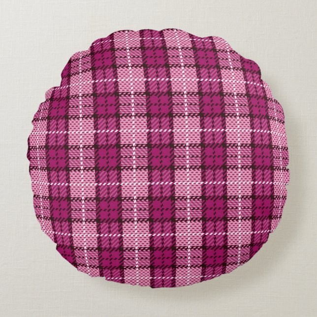 Almofada Redonda Pixel Plaid_Magenta-Black (Frente)