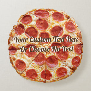 Almofada Redonda Pizza Comida italiana Pepperoni Queijo Texto per