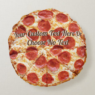 Almofada Redonda Pizza Comida italiana Pepperoni Queijo Texto per