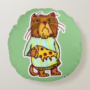 Almofada Redonda Pizza Grumpy Pet Engraçado Gato Humor Arte