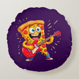 Almofada Redonda **Pizza Rock ’n’ Roll – Fatia Engraçada Tocando Gu