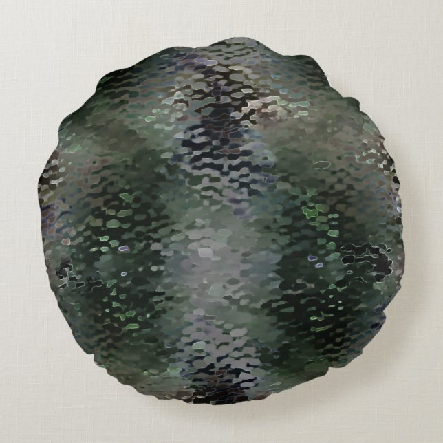 Almofada Redonda Placas de escamas com palha flutuando sobre fundo  (Verso)