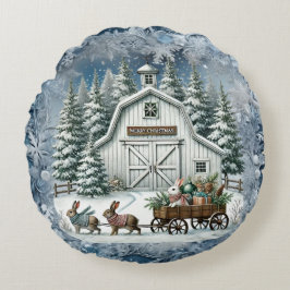 Almofada Redonda Placas de papel de paisagem de natais vintages exc