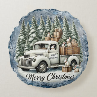 Almofada Redonda Placas de papel de paisagem de natais vintages exc