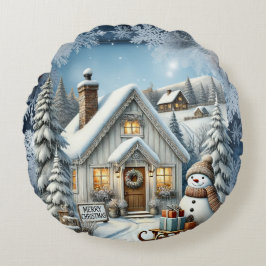 Almofada Redonda Placas de papel de paisagem de natais vintages exc